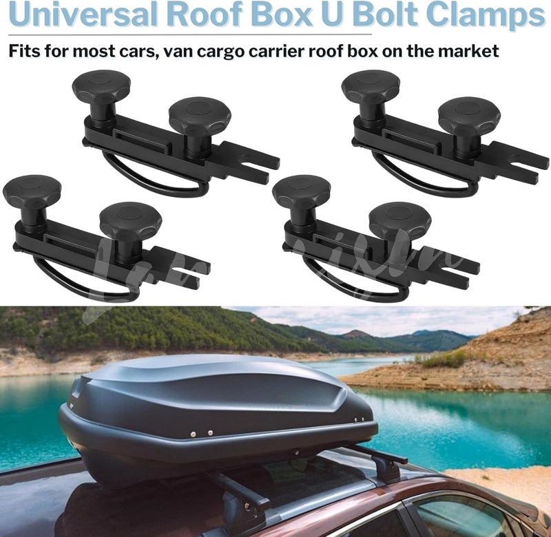 Lancisism 4 Pcs Roof Box U-Bolt Clamps, Upgraded Rooftop Cargo Carrier Rack Bolts, Car Van Mounting Fitting Kit 85mm Inner Width Metal U-Bracket Clips w/ 8 Lock Nuts 2 Straps - Image 3